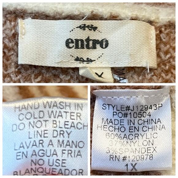 Entro Cardigan Sweater Open Front Fuzzy Long Length Cream Tan Women’s Size 1X - Picture 9 of 10